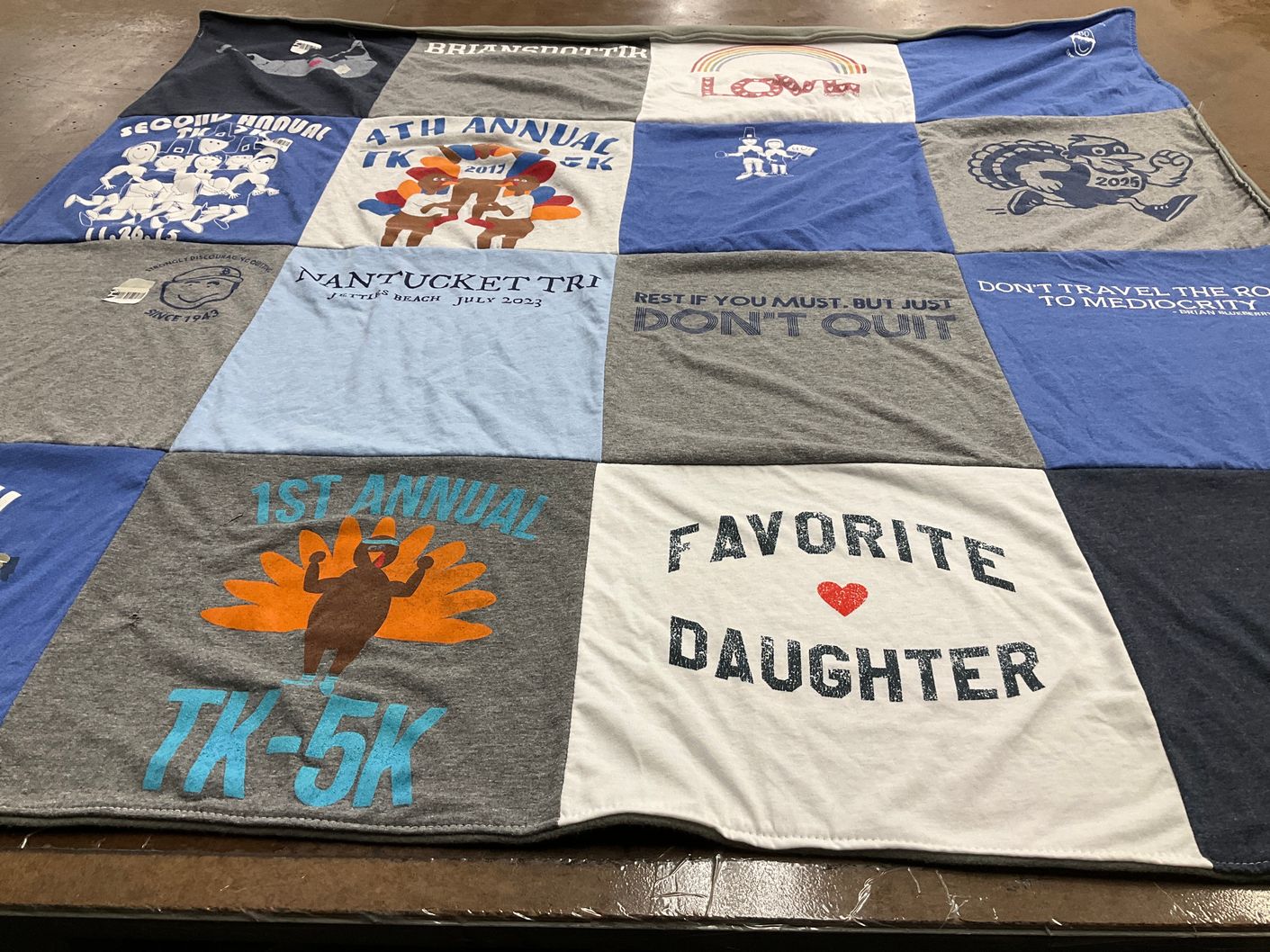 T-shirt quilt with running, charity events themes by Courtney from CT