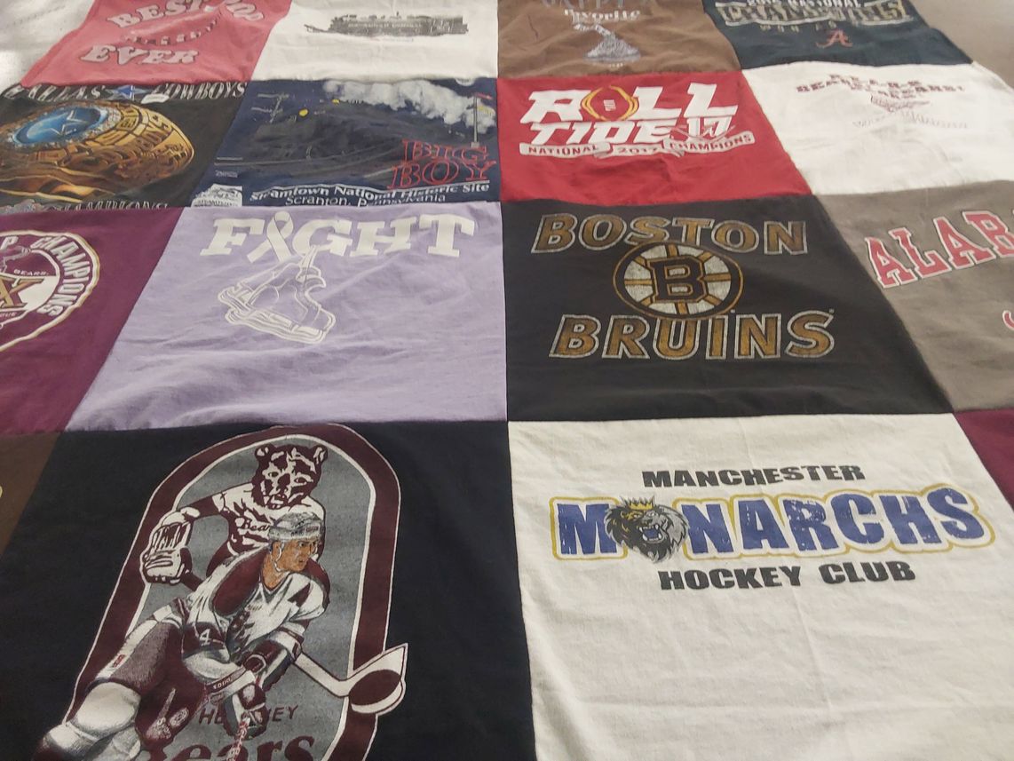 T-shirt quilt featuring boston bruins, manchester monarchs by Michelle from PA