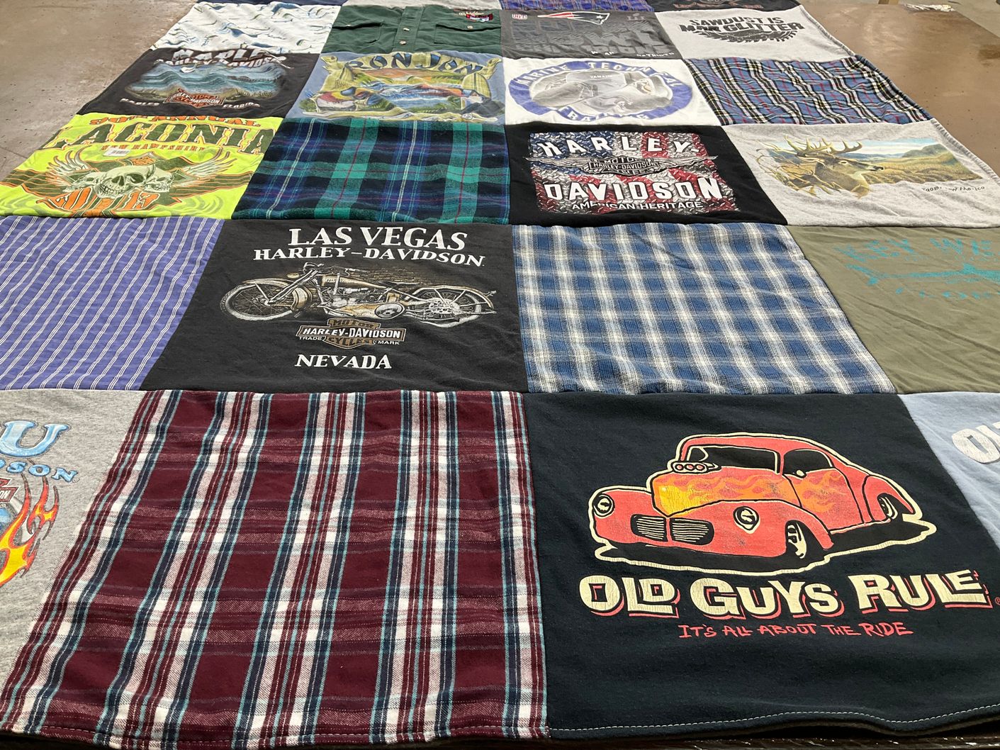 T-shirt quilt with motorcycles, riding themes by Lisa from MA