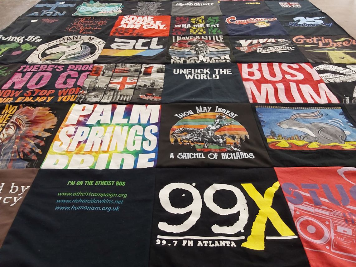 T-shirt quilt with humanism, atheism themes by Richard from CA