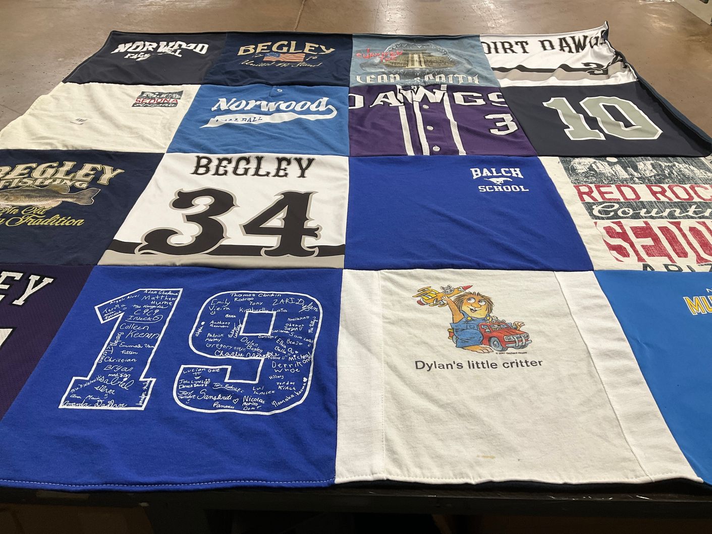 T-shirt quilt featuring norwood high school football, dirt dawg baseball by Kelly from MA