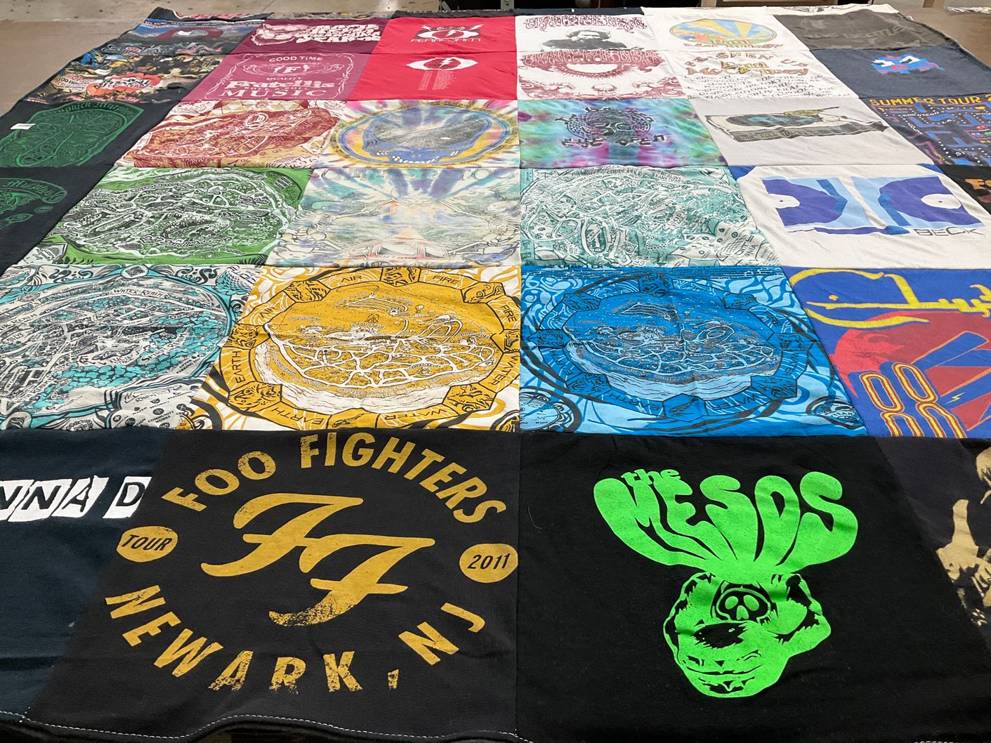 T-shirt quilt with music, concerts themes by Maria from CA
