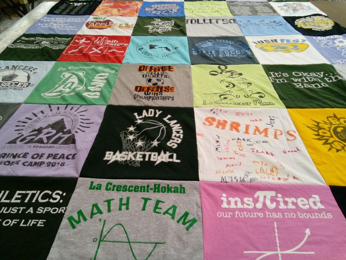 T-shirt quilt featuring lady lancers basketball, lancers soccer by Mary from MN