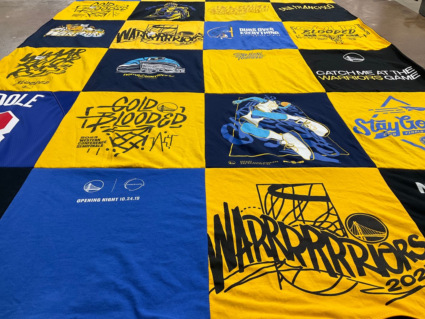 T-shirt quilt featuring golden state warriors by Chloe from CA