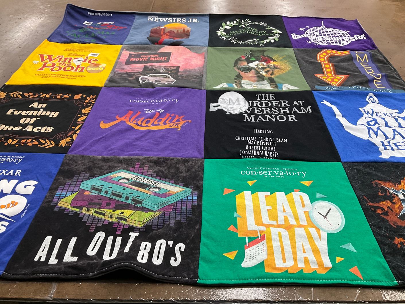 T-shirt quilt from valley christian schools conservatory of the arts by Keaton from CA