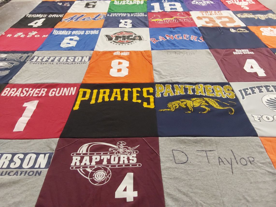 T-shirt quilt featuring pirates, panthers by Michelle from TX