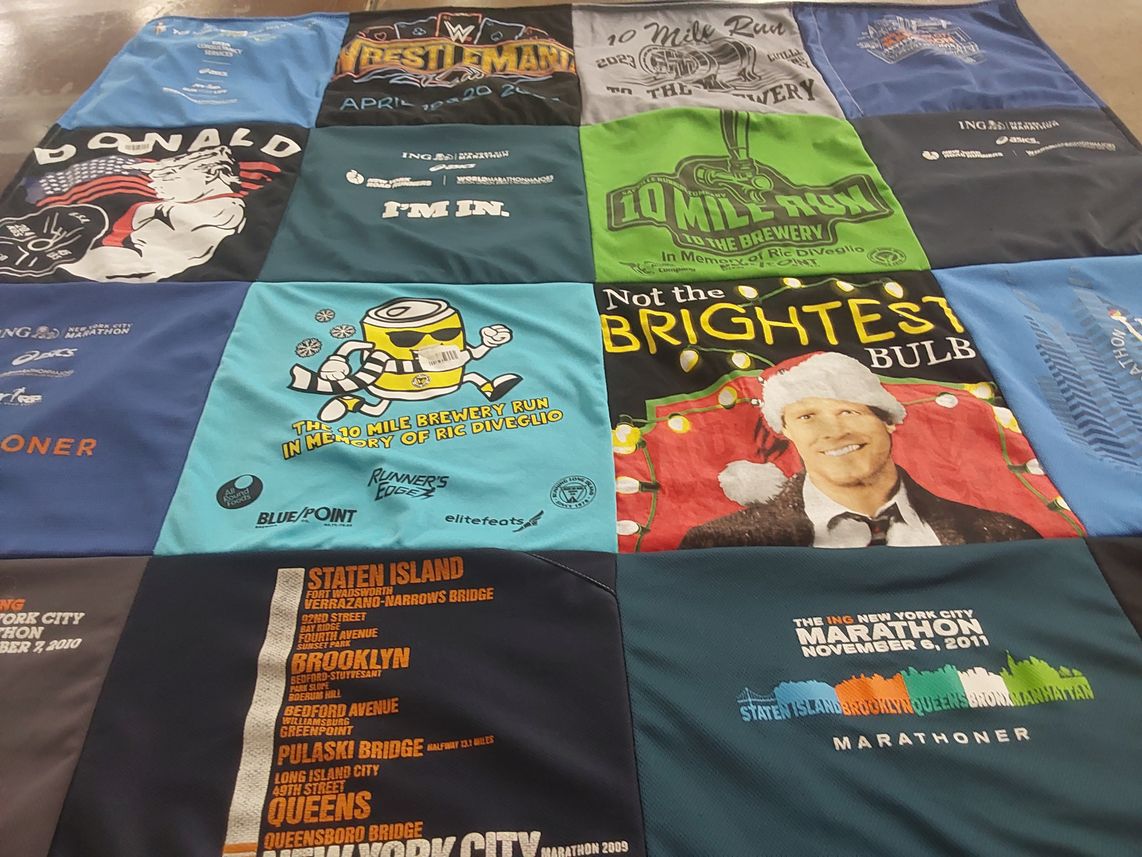 T-shirt quilt with running, breweries themes by Mark from NY