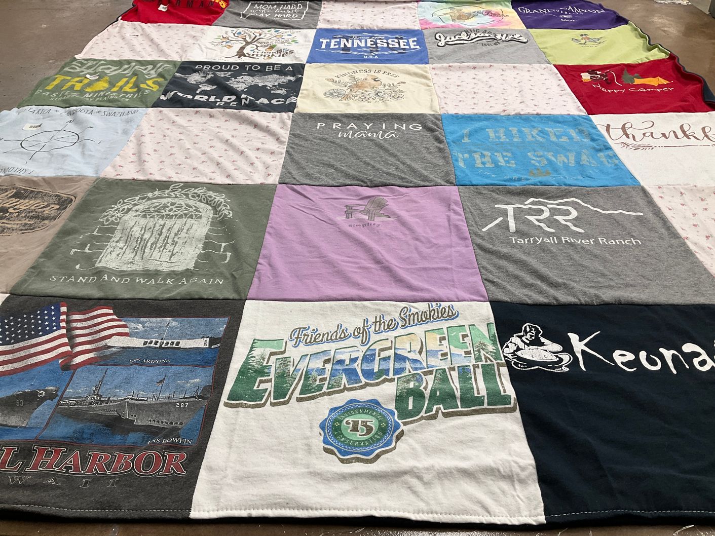T-shirt quilt with hiking, camping themes by Katherine from TN