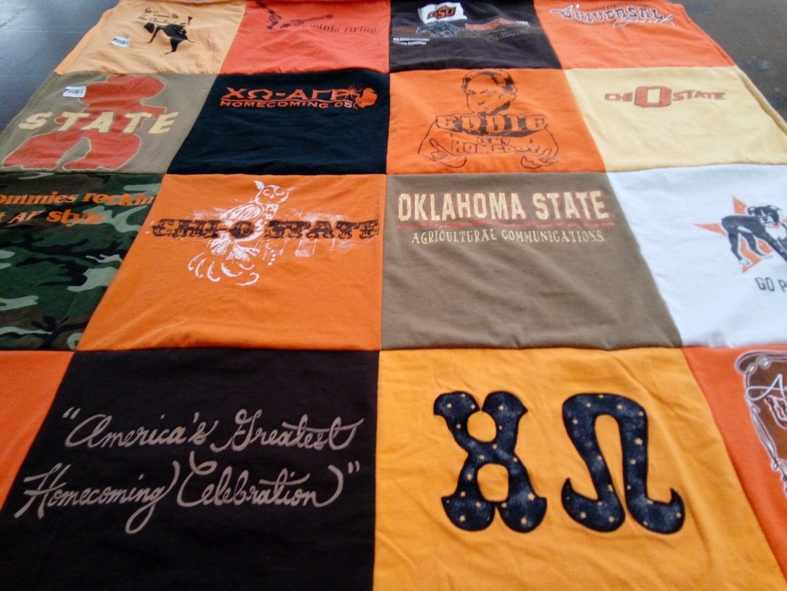 T-shirt quilt featuring oklahoma state university by Stacy from OK