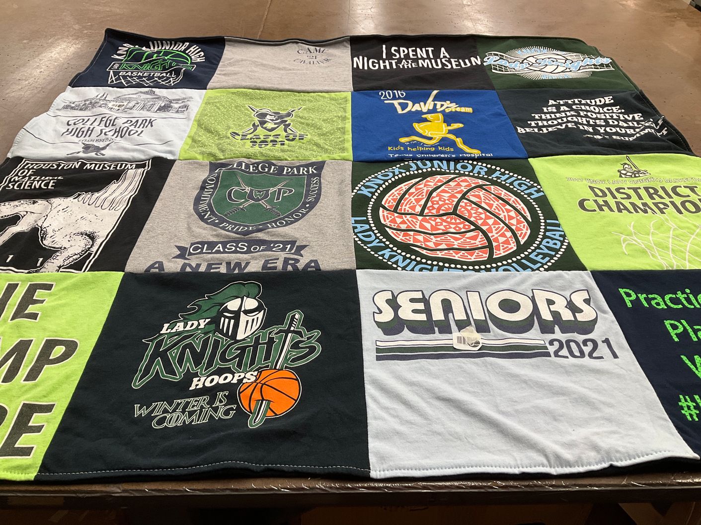 T-shirt quilt featuring lady knights basketball, lady knights volleyball by Pam from TX