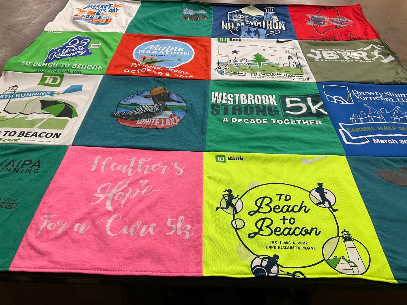 T-shirt quilt with running, marathons themes by Jillian from NH