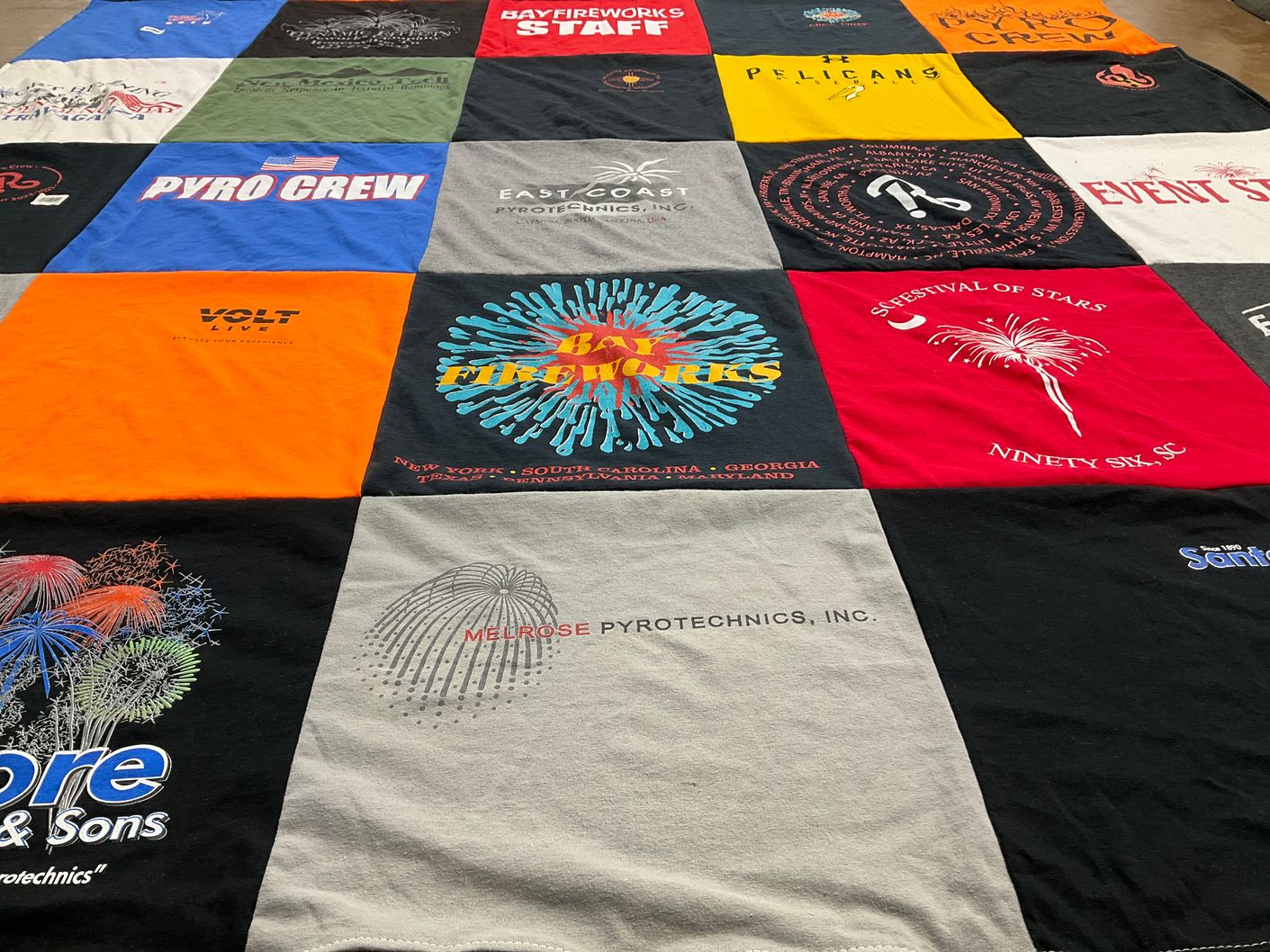 T-shirt quilt with pyrotechnics, fireworks themes by Danette from SC