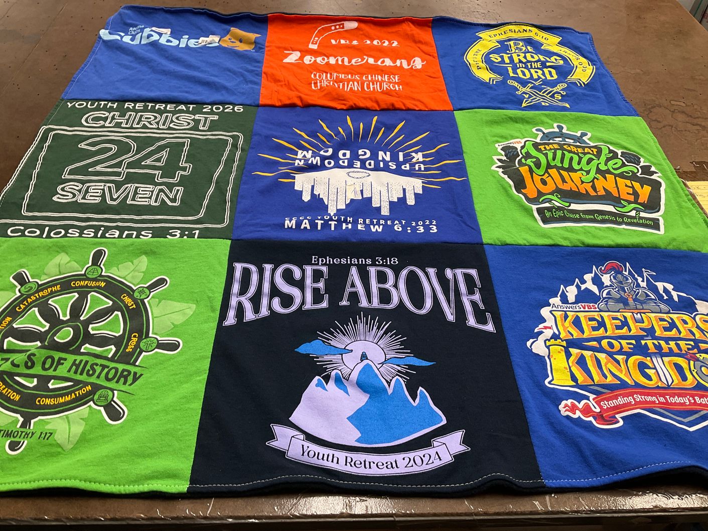 T-shirt quilt with christianity, youth ministry themes by Jeannie from OH