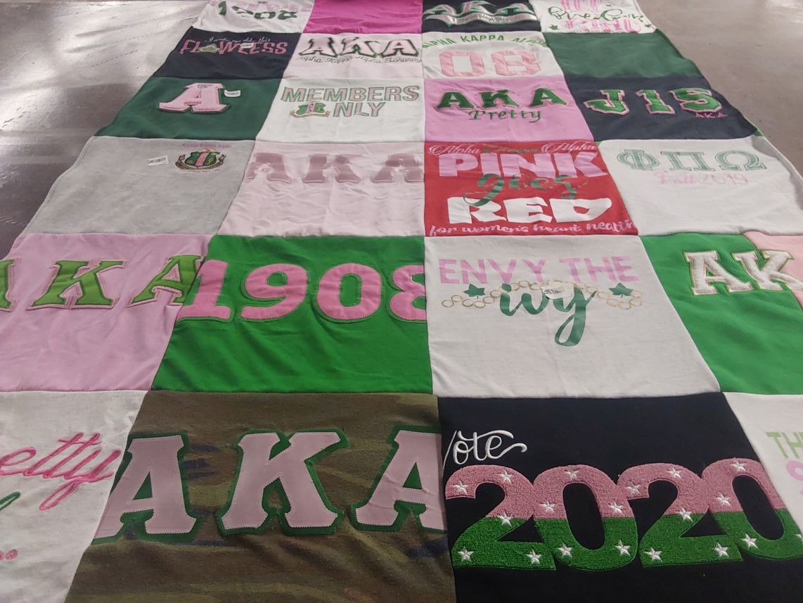 T-shirt quilt with sorority, sisterhood themes by Rachel from GA