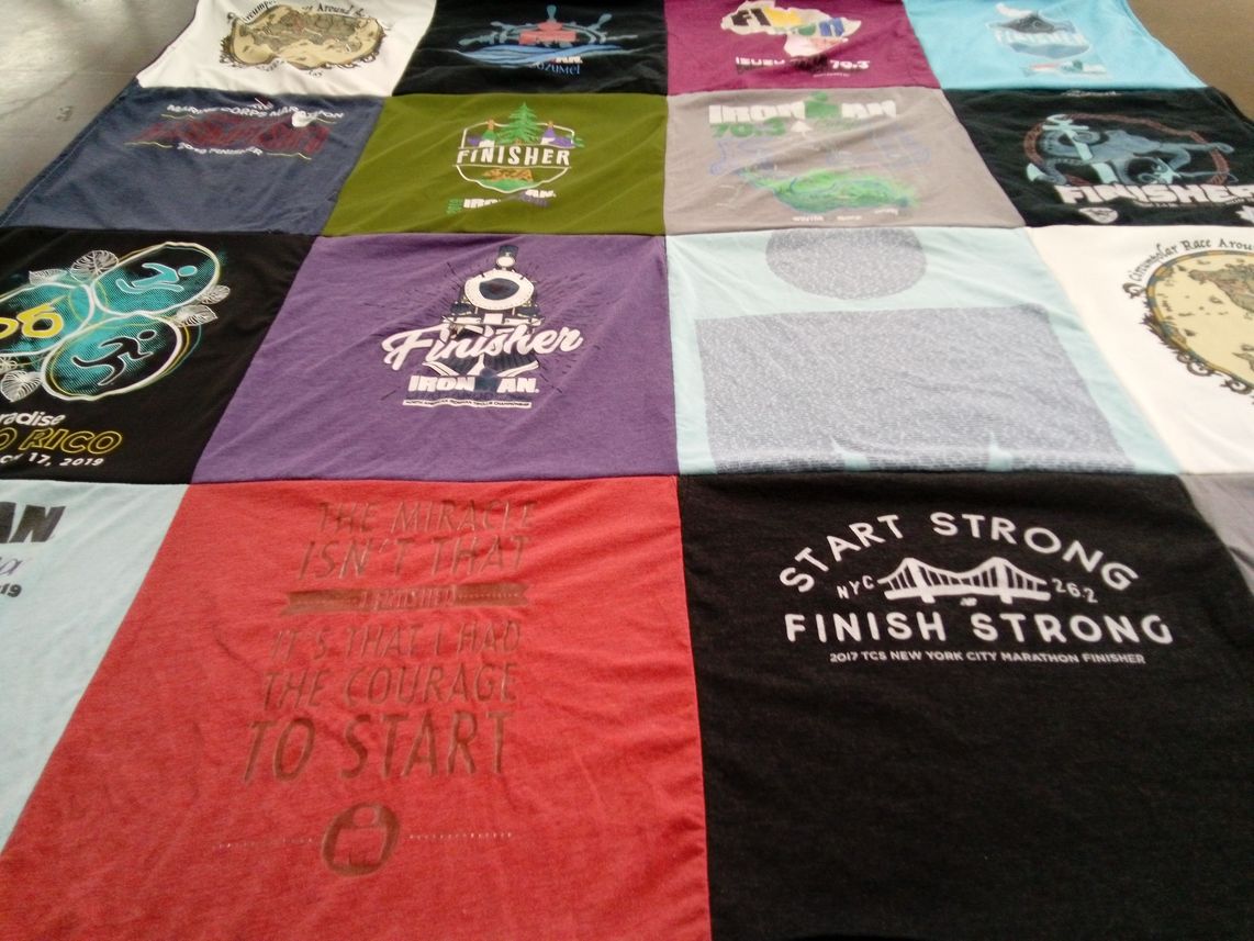 T-shirt quilt with marathon, triathlon themes by Robin from WA