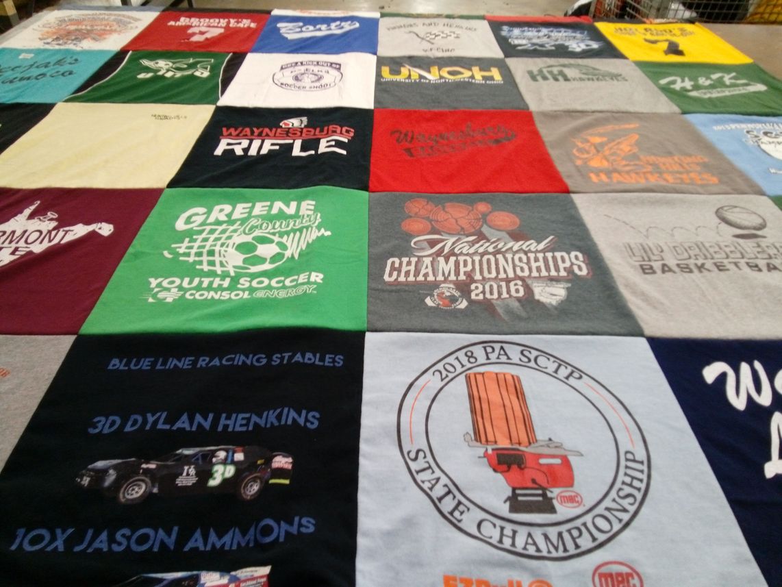 T-shirt quilt featuring waynesburg university by Erin from PA