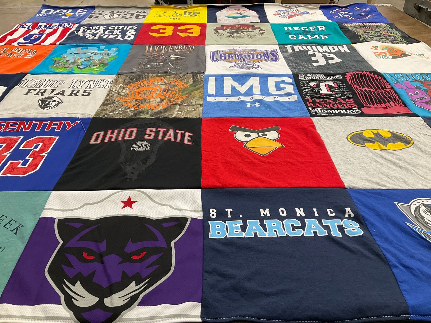 T-shirt quilt featuring bearcats, panthers by Julie from TX