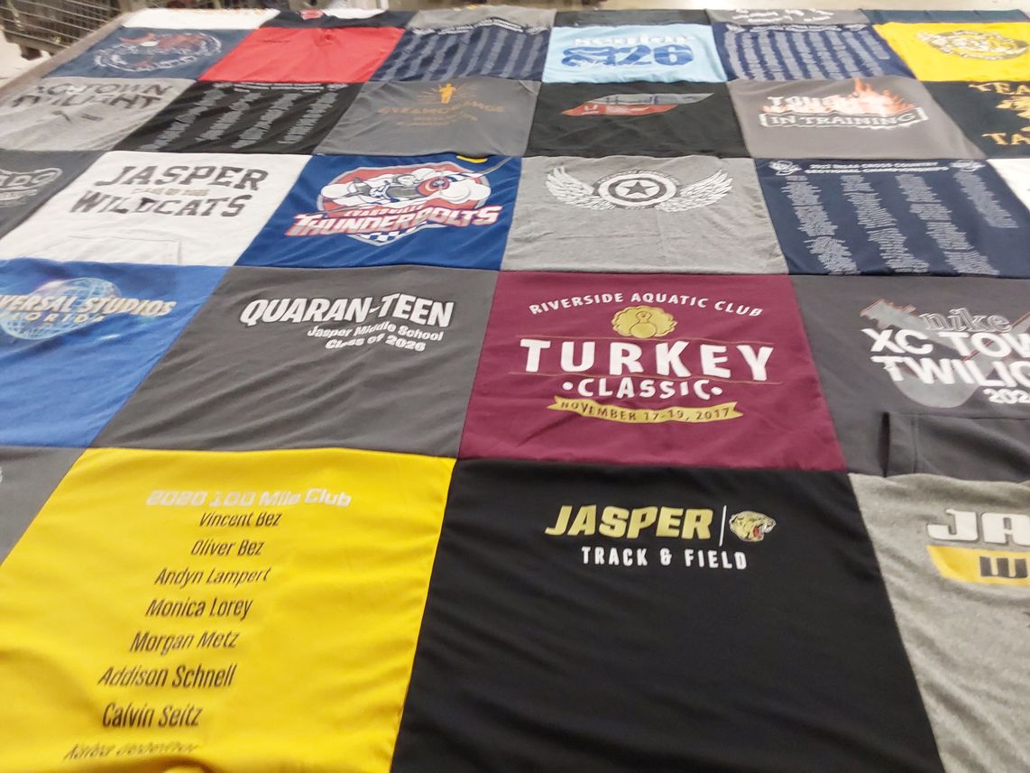 T-shirt quilt featuring jasper track and field, jasper wildcats by Judith from IN