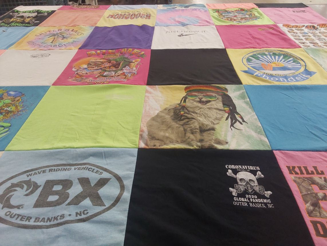 T-shirt quilt with beach, cats themes by Debra from VA