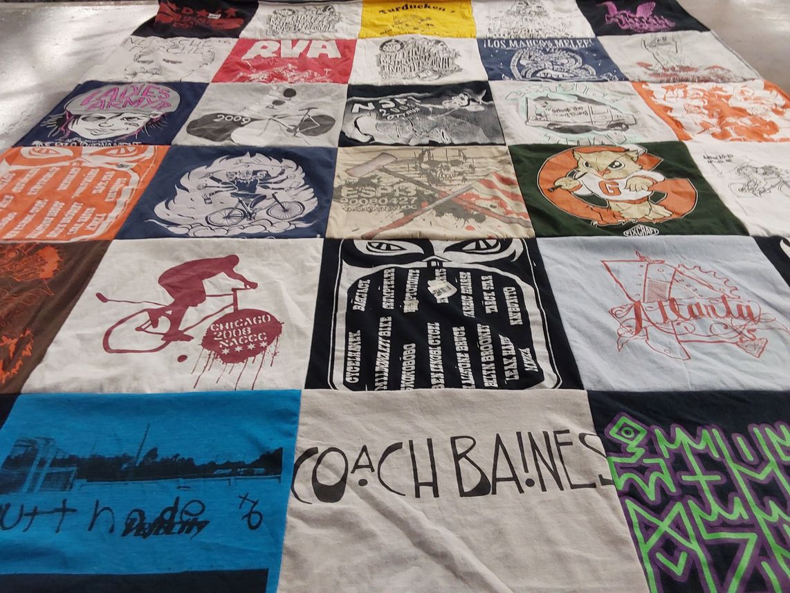 T-shirt quilt with cycling themes by Christopher from VA