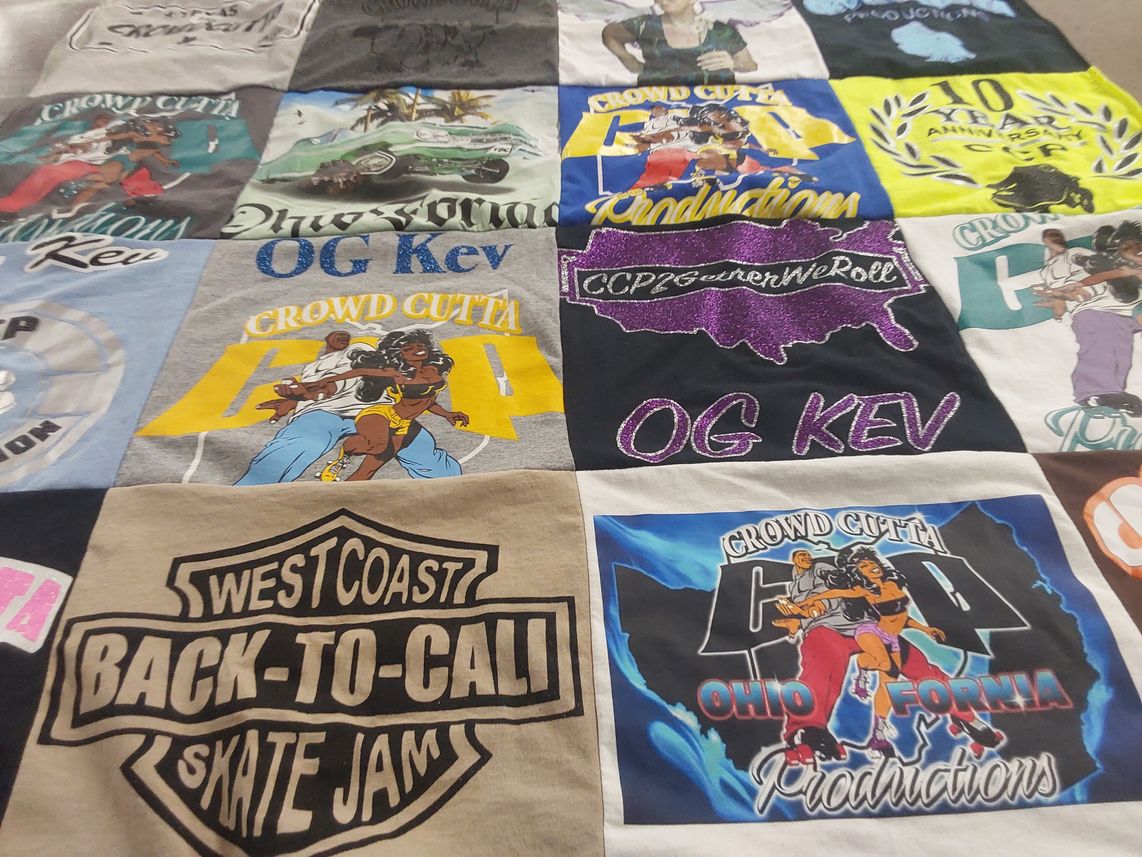 T-shirt quilt with skating, youth culture themes by Kevin from TX