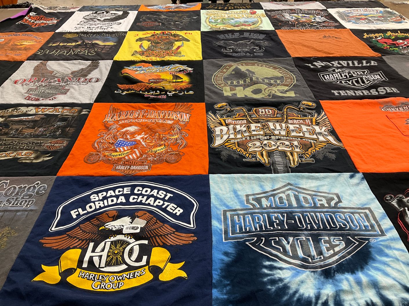 T-shirt quilt with motorcycles, biking themes by Teresa from FL