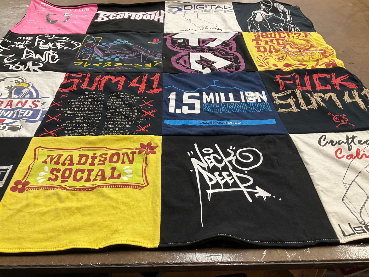 T-shirt quilt with music, concerts themes by Shelbie from NC