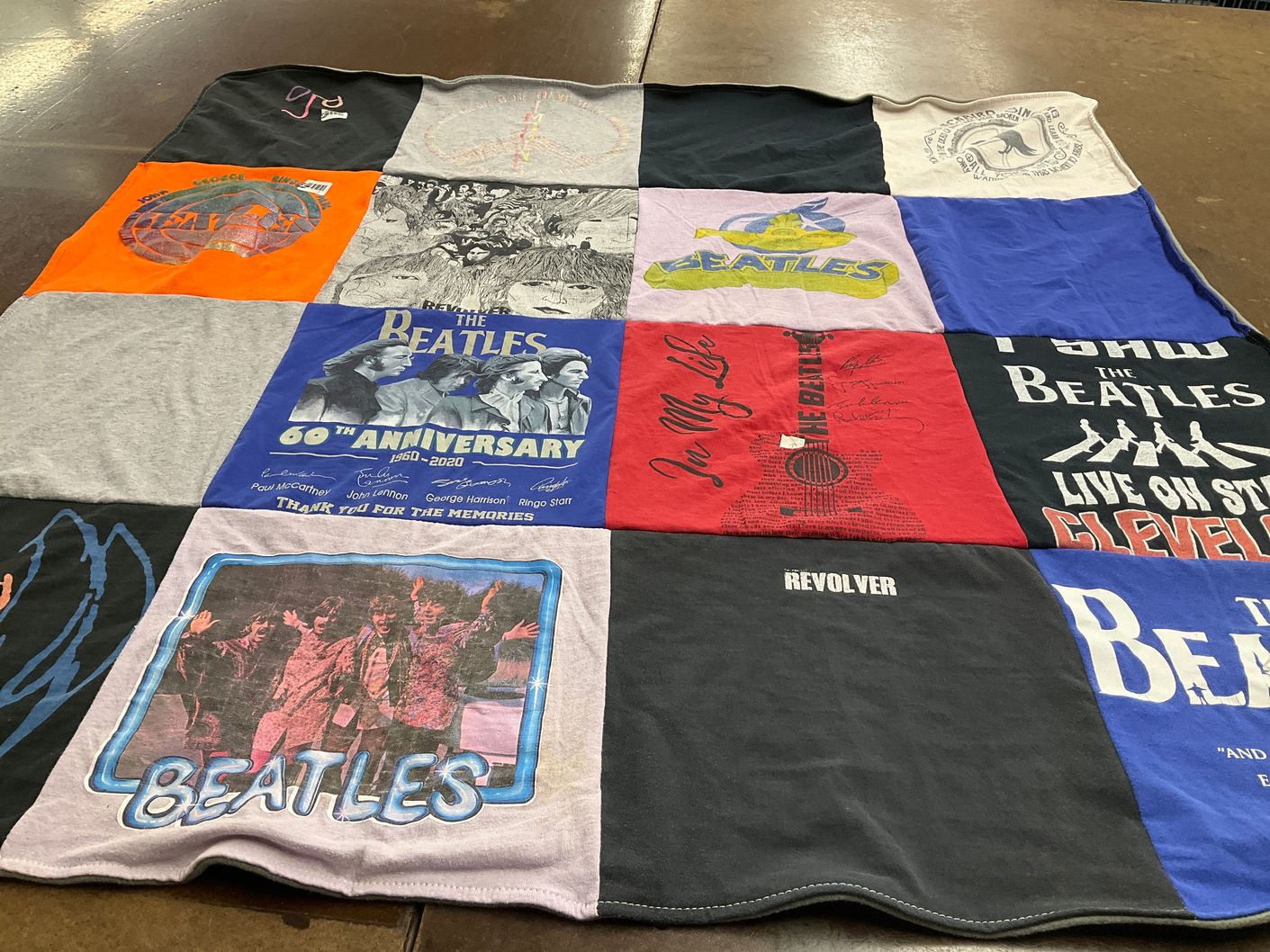 T-shirt quilt with music, classic rock themes by Susan from OH