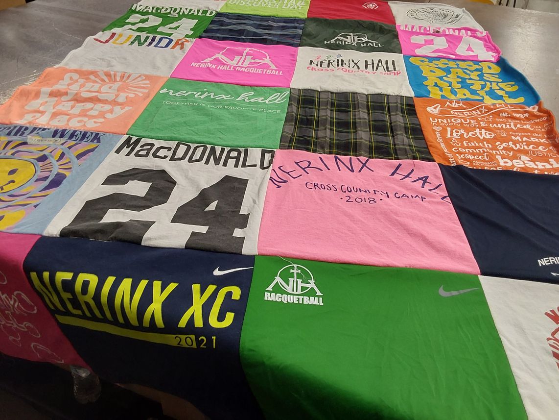 T-shirt quilt featuring nerinx hall cross country team by laura from MO
