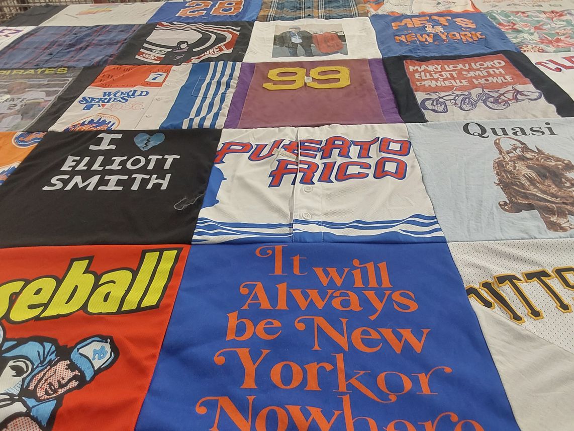 T-shirt quilt with music, baseball themes by David from NY