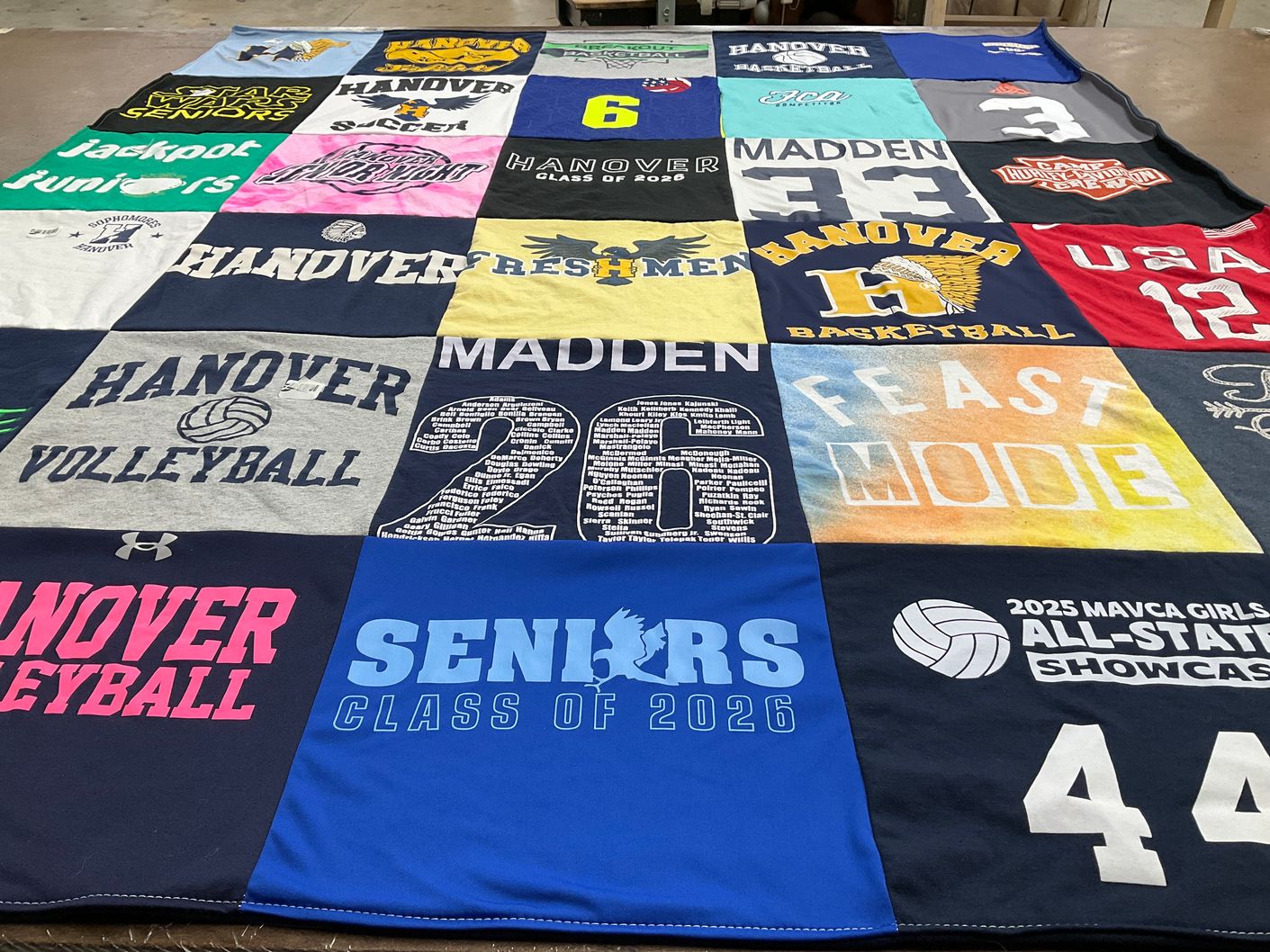 T-shirt quilt featuring hanover volleyball, hanover basketball by Amy from MA