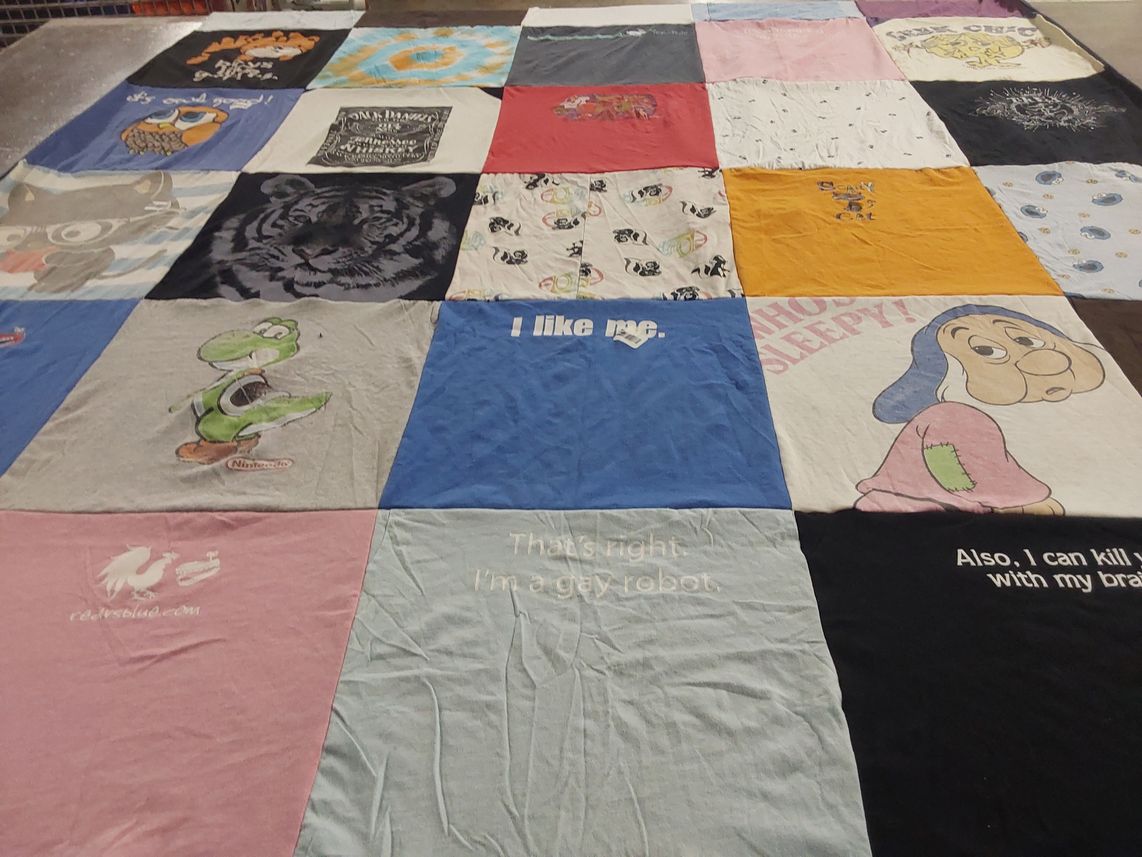 T-shirt quilt with gaming, humor themes by Meagan from MD