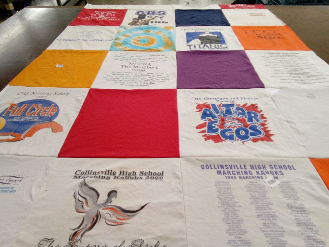 T-shirt quilt featuring collinsville high school marching kahoks by Meagan from MD