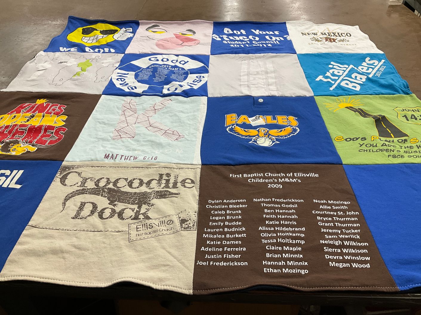T-shirt quilt with children, youth themes by Stacy from MO
