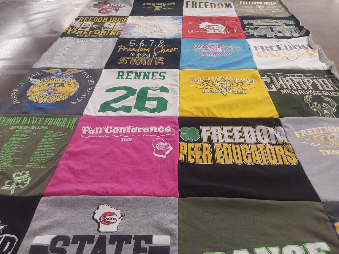 T-shirt quilt featuring freedom track and field team by Jessica from WI