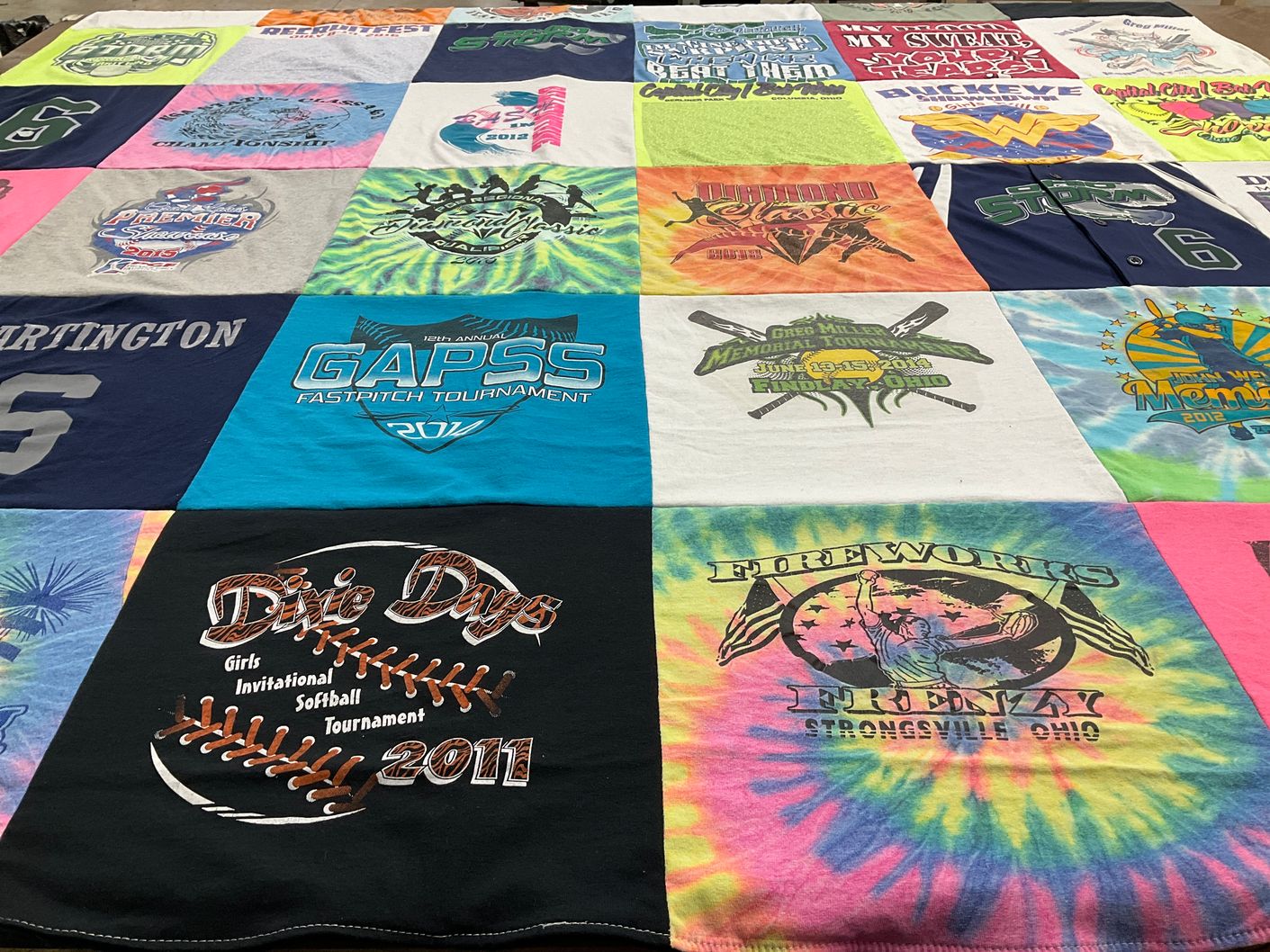 T-shirt quilt with softball, sports themes by Tammy from OH