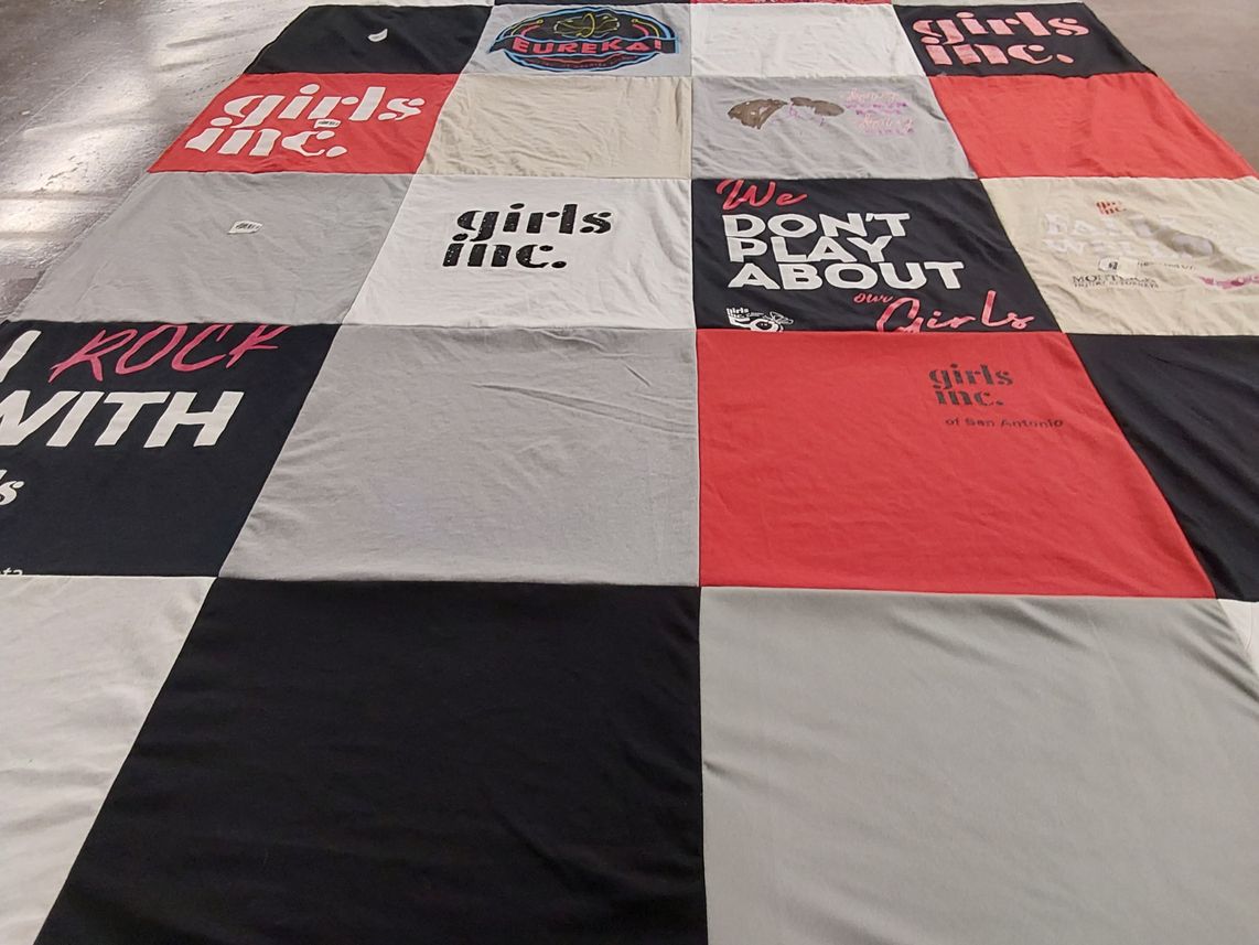 T-shirt quilt with empowerment, youth programs themes by Lisa from GA