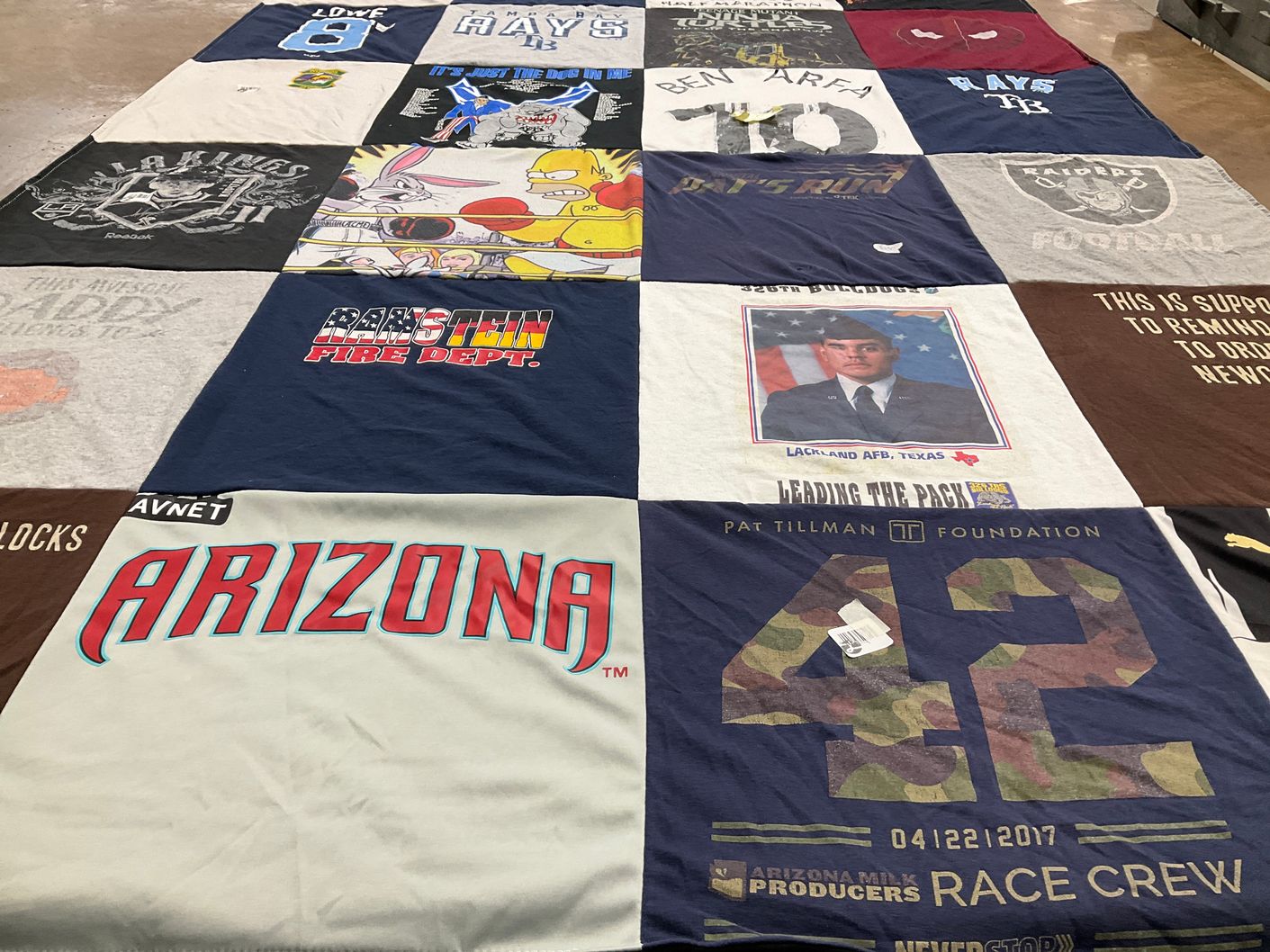 T-shirt quilt with military, firefighting themes by Lisa from AZ