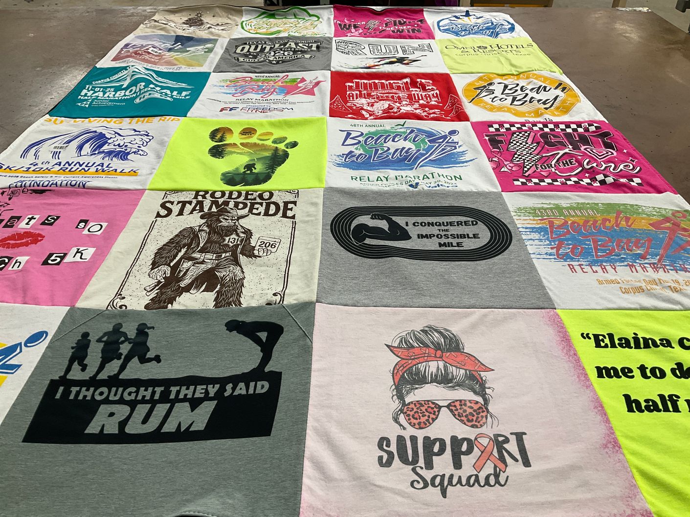 T-shirt quilt with running, fitness themes by Kyra from TX
