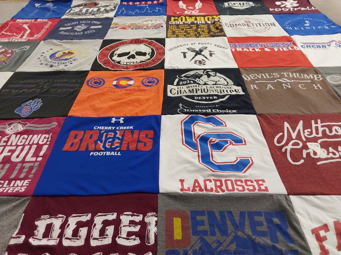 T-shirt quilt featuring cherry creek high school football, cherry creek high school lacrosse by Thomas from CO