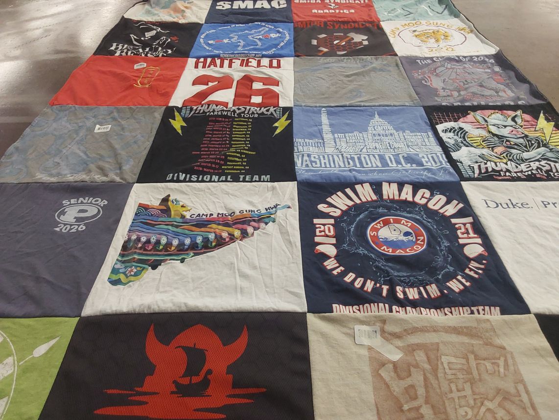 T-shirt quilt with swimming, camping themes by Amy from GA