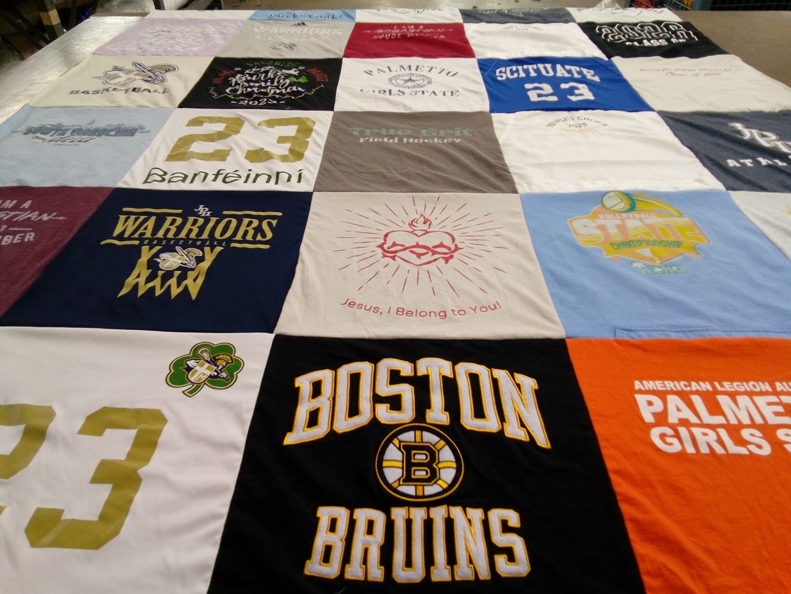 T-shirt quilt featuring boston bruins, warriors basketball by Kelly from SC