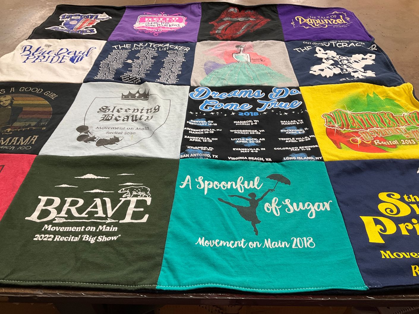 T-shirt quilt with dance, theater themes by Sherry from OH
