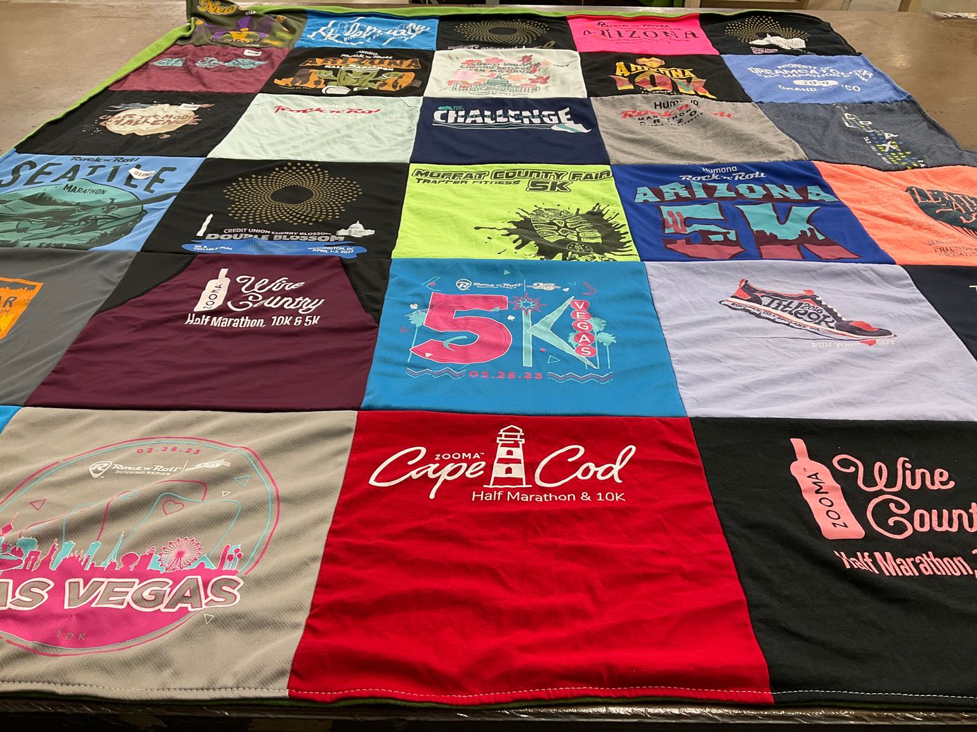 T-shirt quilt with running, marathons themes by Sharla from UT
