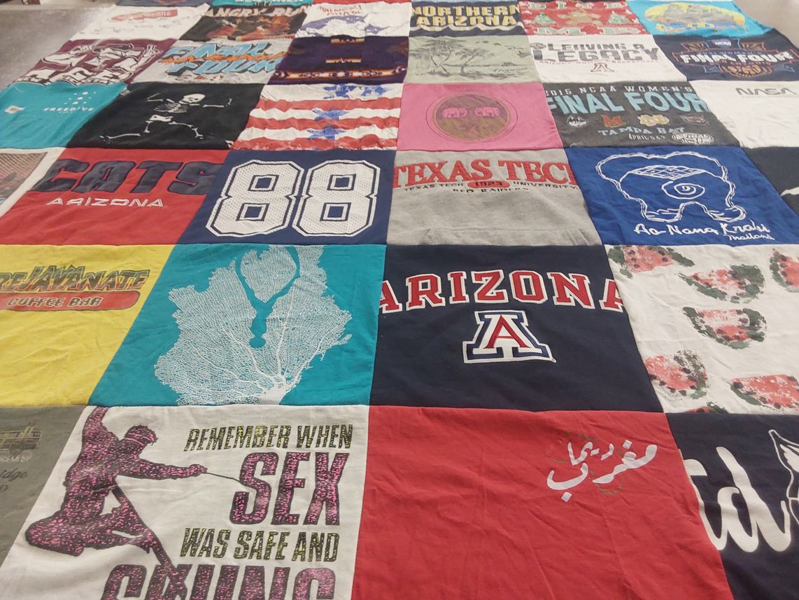 T-shirt quilt from university of arizona, texas tech university by Morgan from NM