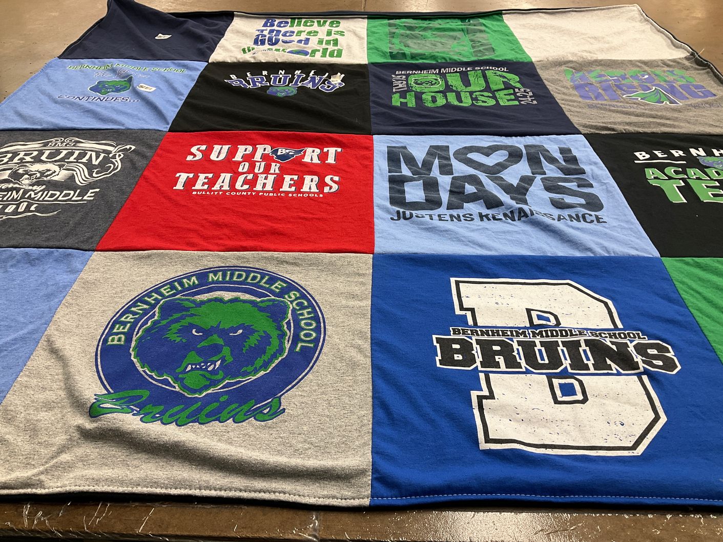 T-shirt quilt featuring bernheim middle school bruins by Chloe from OH