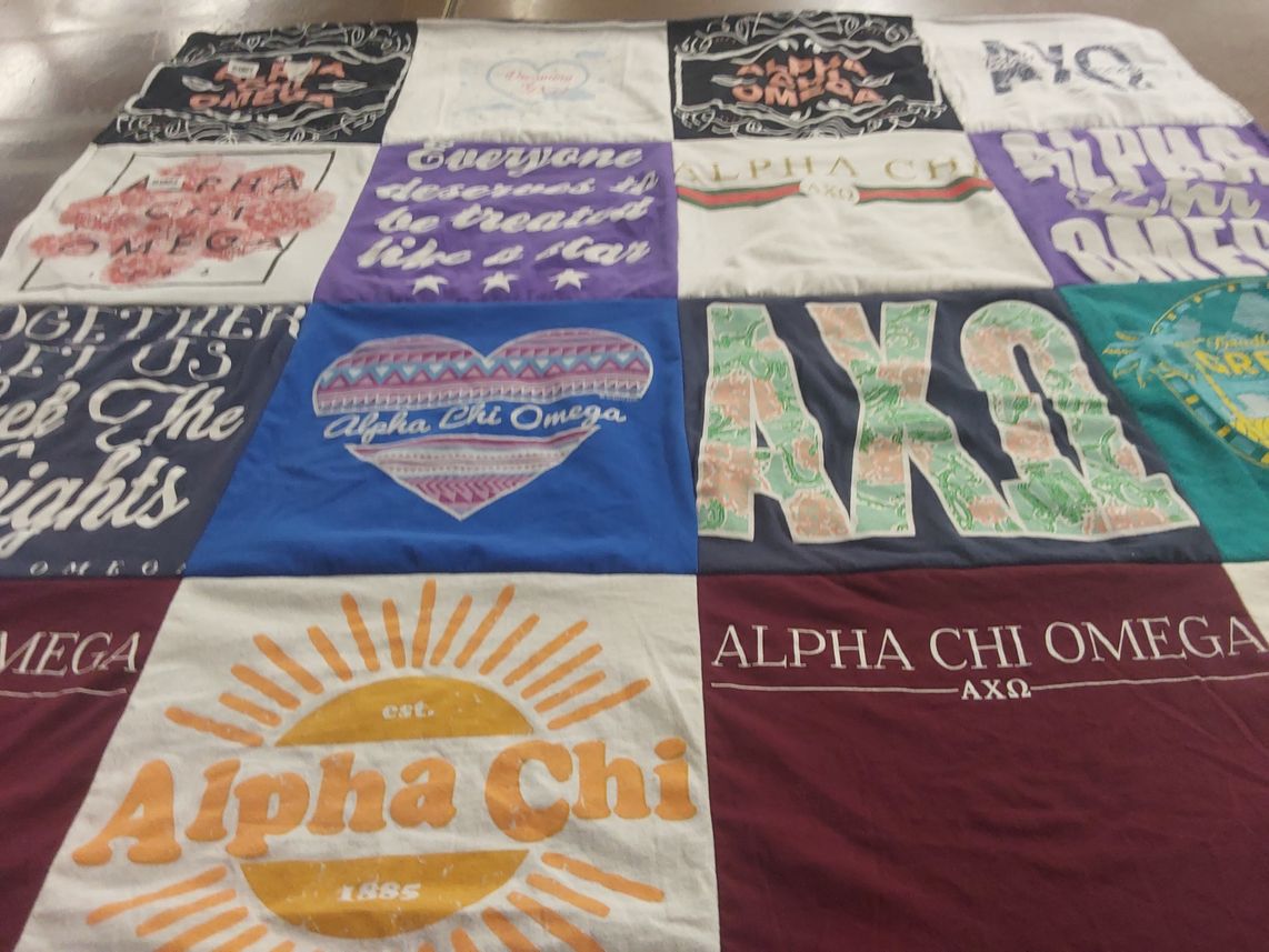 T-shirt quilt with sorority, sisterhood themes by Colleen from IL