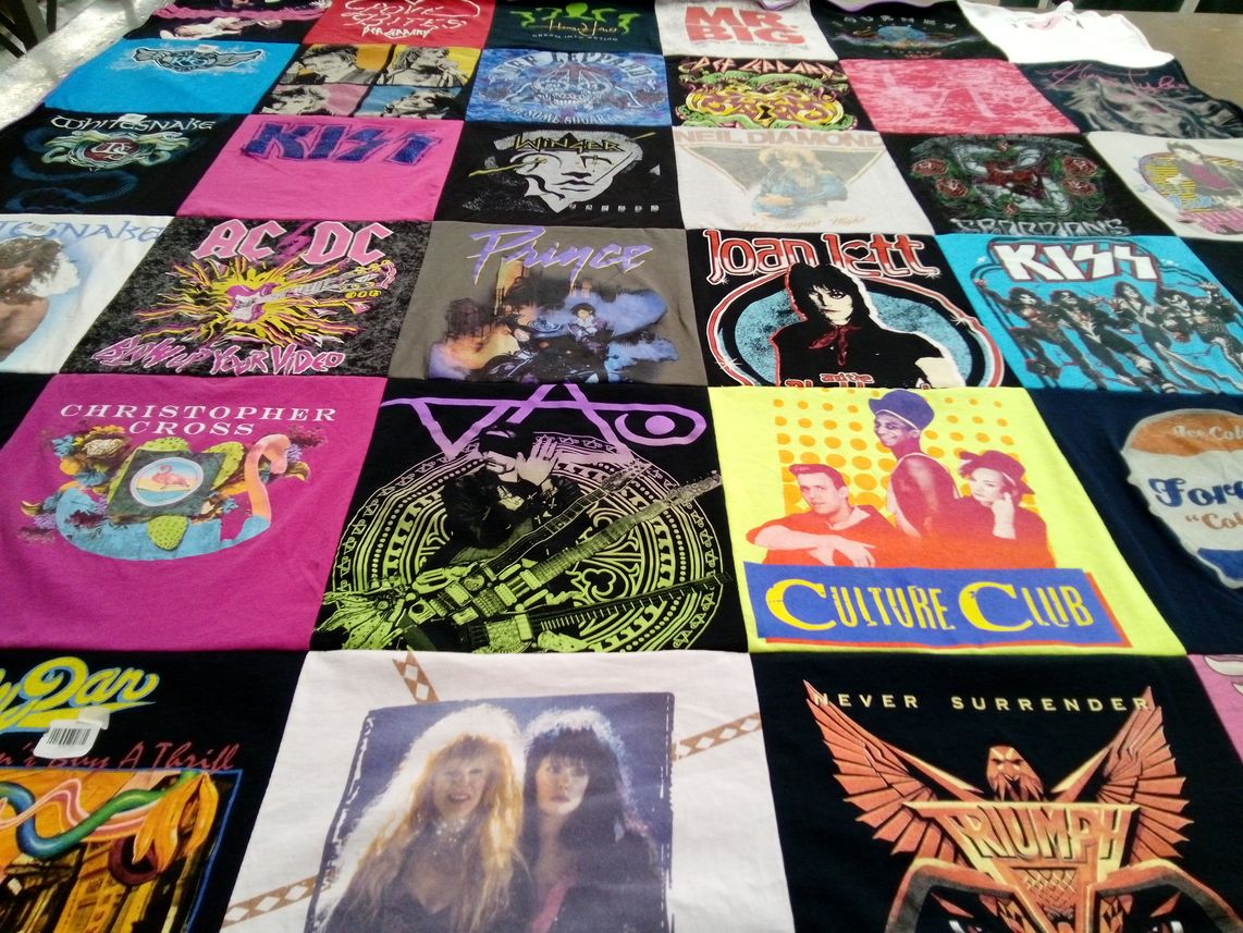 T-shirt quilt with music, rock themes by Jeanne from MA