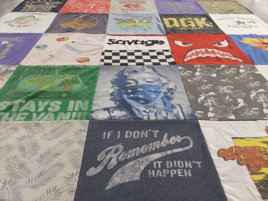 T-shirt quilt with pop culture, music themes by Angela from NC