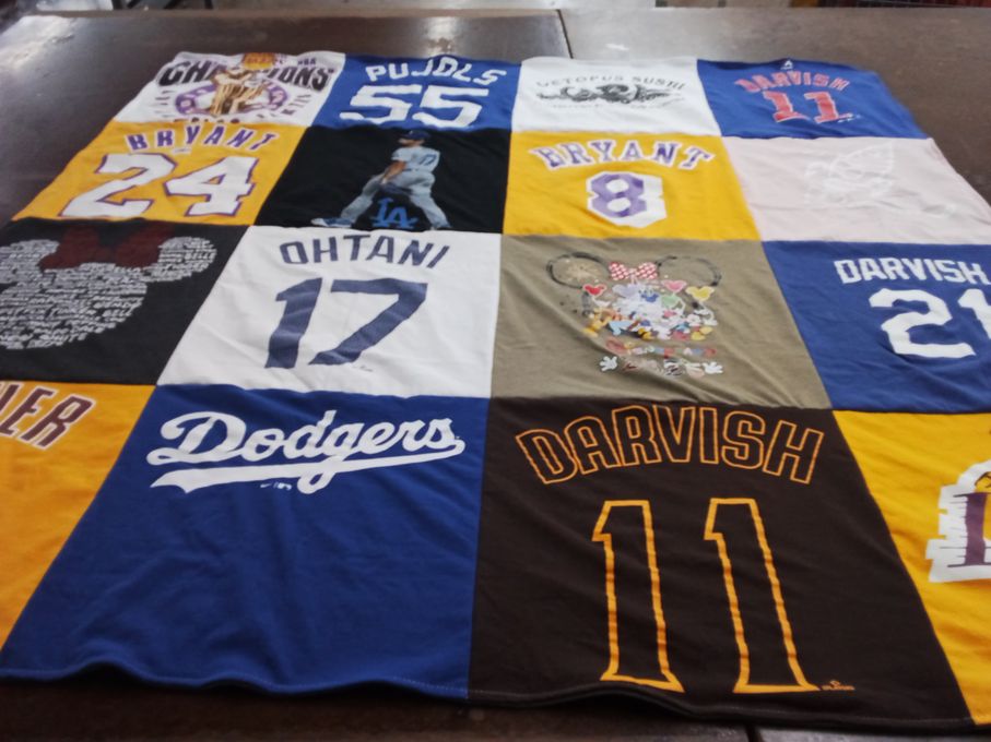 T-shirt quilt featuring los angeles dodgers, san diego padres by Miwa from CA
